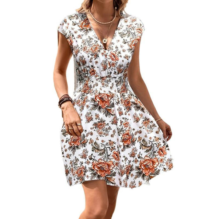 Dame wrap kjole med floral mønster og elastisk midje Skjora