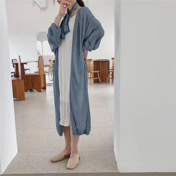 Dame maxi kjole med lett kimono overlay Skjora
