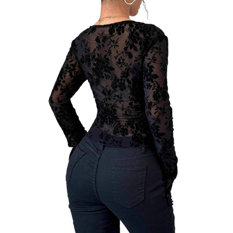 Dame Spiss-Bodysuit med dyp V-utskjæring og romantiske Rüschendetaljer Skjora