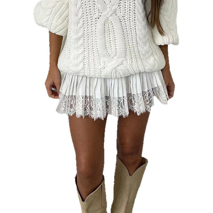 Kvinnes fringed mini skjørt med elegant blondekant og høy midje Skjora