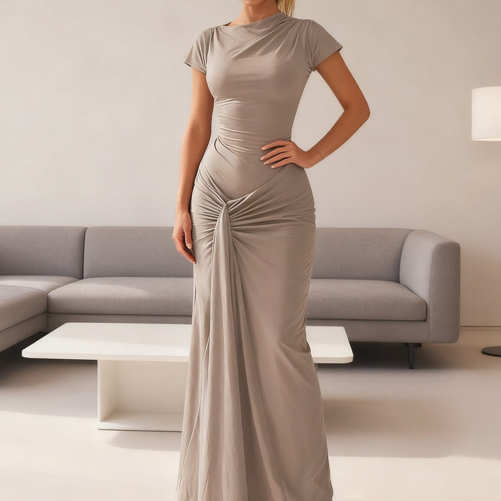 Damer Elegant Langermet Maxi-kjole med Drapering og figursydende snitt Skjora