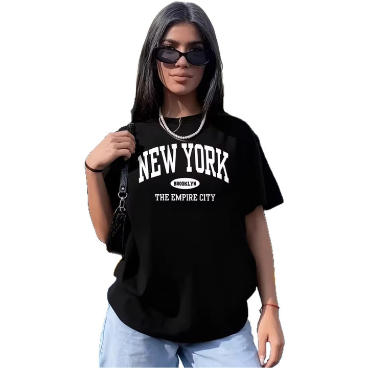 Damer avslappet oversized T-skjorte med New York-merking Skjora