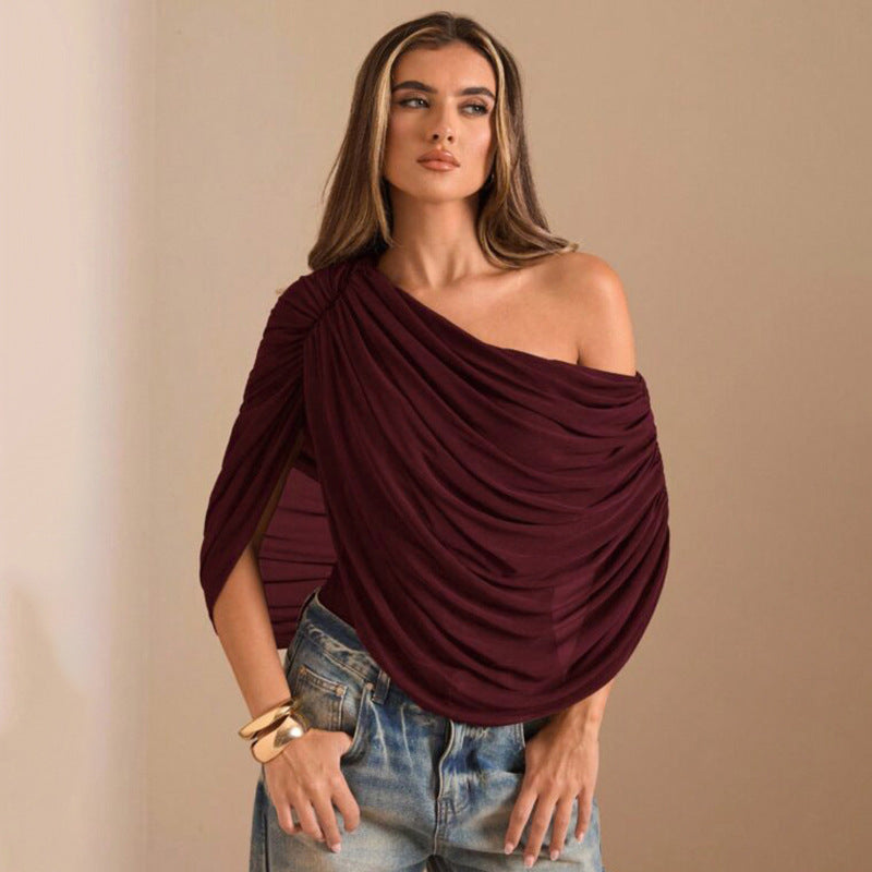 Dame En-sidig Chiffon-Bodysuit med Draperinger Skjora