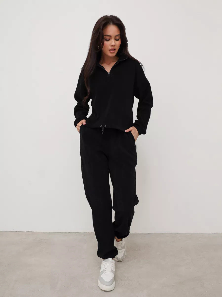 Dame's Fleece Treningsdress med Halv Glidelås og Elastiske Vringer Skjora