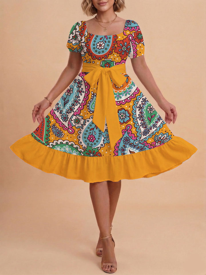 Damen Verspieltes Maxikleid mit Bärenmuster und taillierbarem Band Skjora