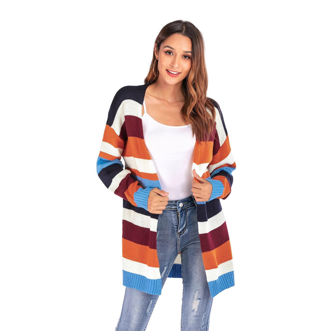 Kvinne casual strikket cardigan med moderne striper Skjora