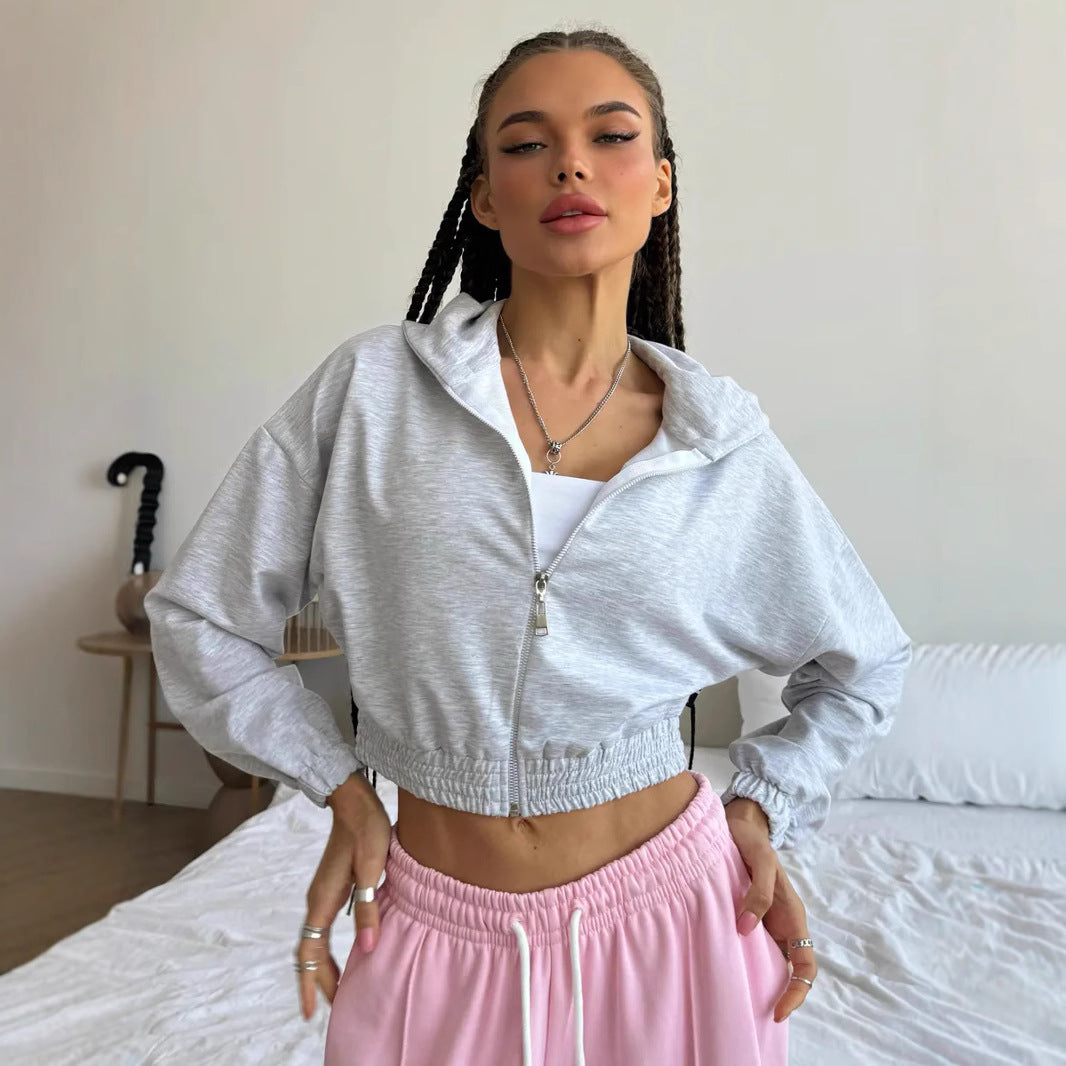 Damer cropped hoodie jakke med elastisk midje og avslappet snitt Skjora