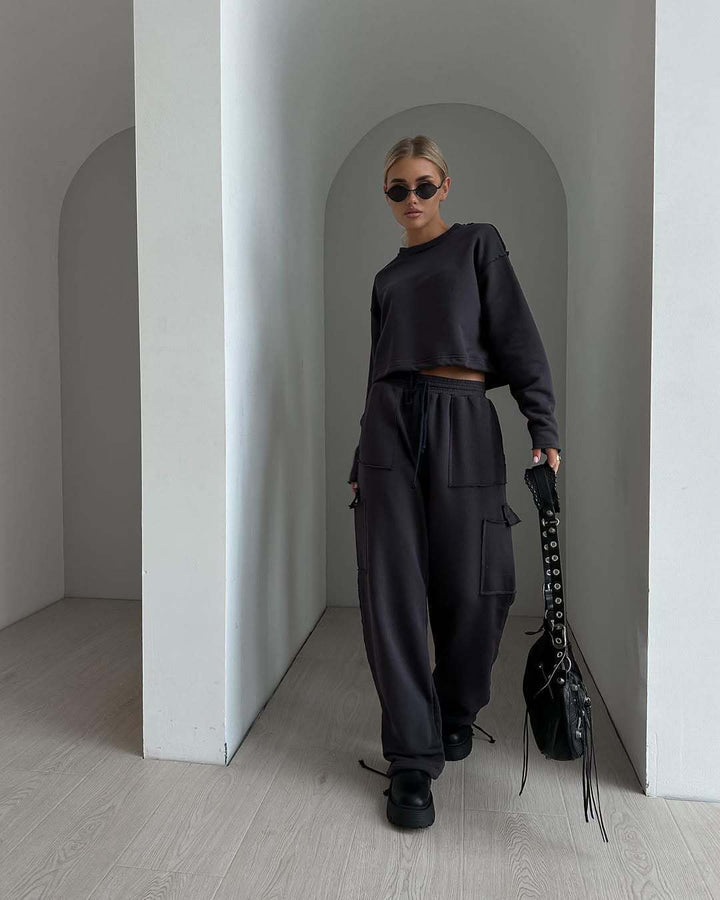 Kvinnelig tilfeldig cropped sweatshirt med elastisk linning Skjora