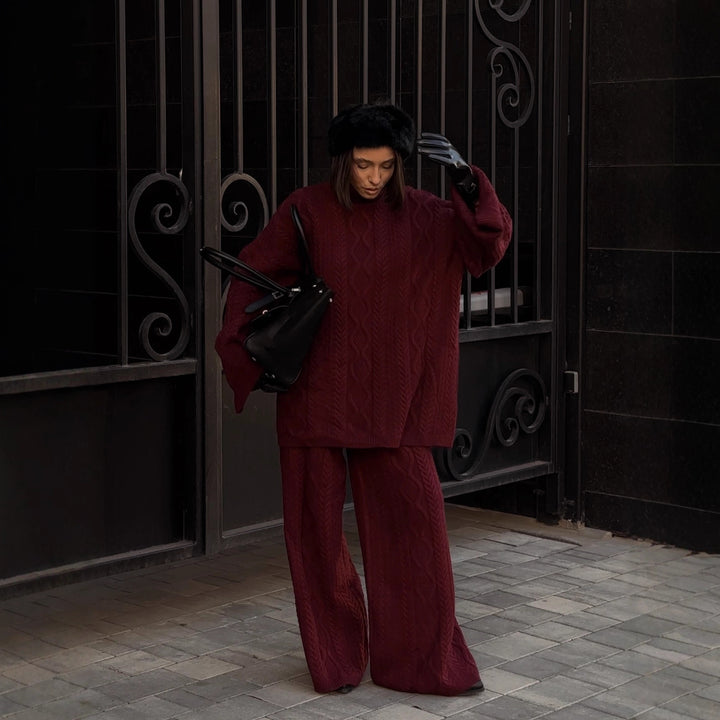 Damer koselige strikkede jumpsuit med kabelmønster Skjora