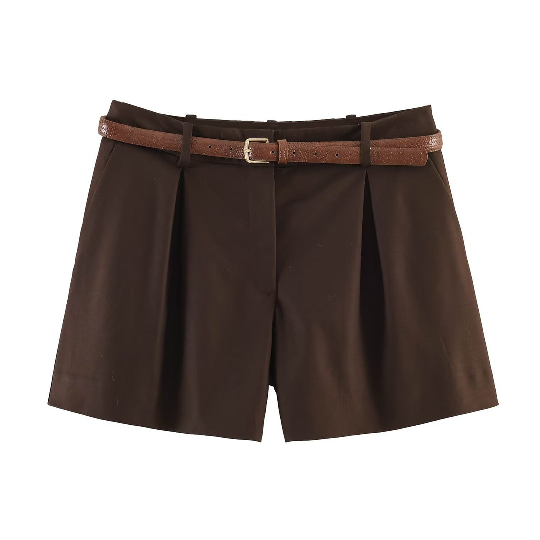 Dame Høy midje Shorts med elegant folder og smal belte Skjora