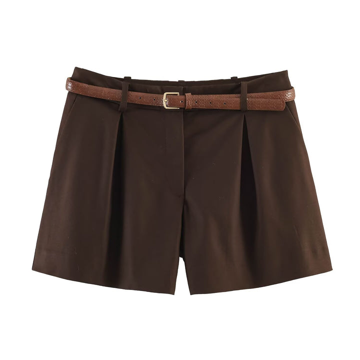 Dame Høy midje Shorts med elegant folder og smal belte Skjora