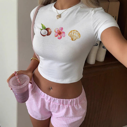 Dame Crop-Top med sommerlig motiv Skjora