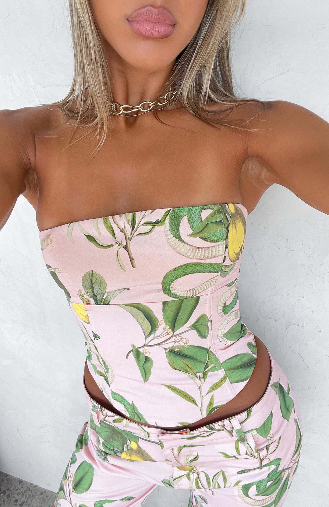 Dame Bustier-Top med blomstermønster og figursydd snitt Skjora