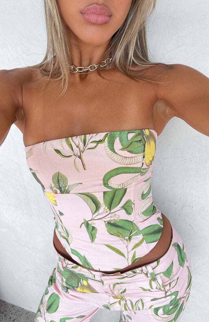 Dame Bustier-Top med blomstermønster og figursydd snitt Skjora