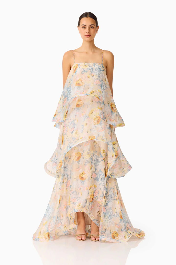 Kvinne maxi dress med volanger detaljer Skjora