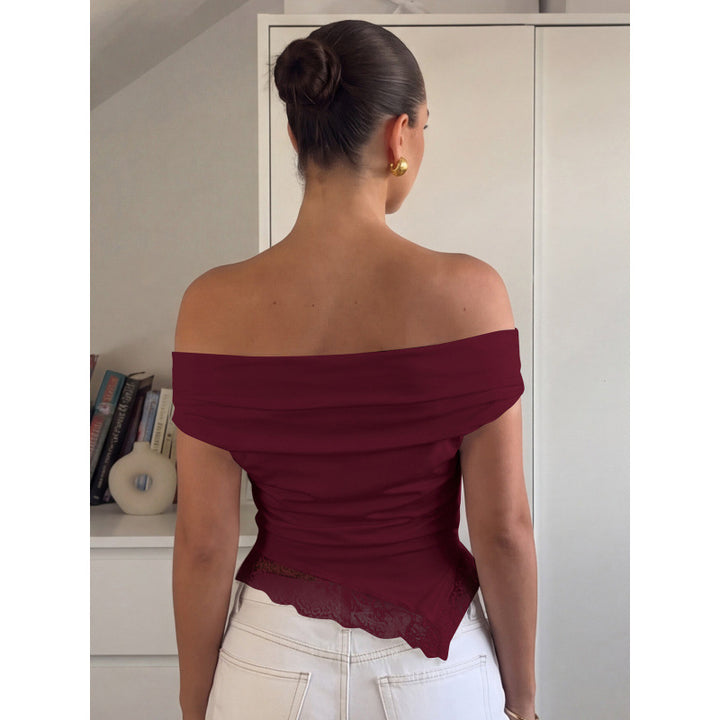 Damer Off-Shoulder topp med filigran spissdetalj og avslappet snitt Skjora