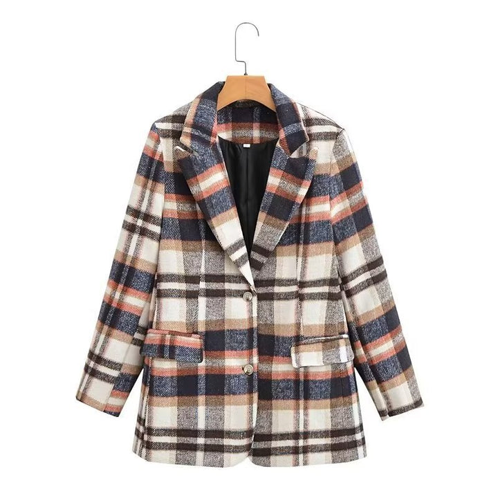 Dame rutete blazerdress med elegante lommer Skjora