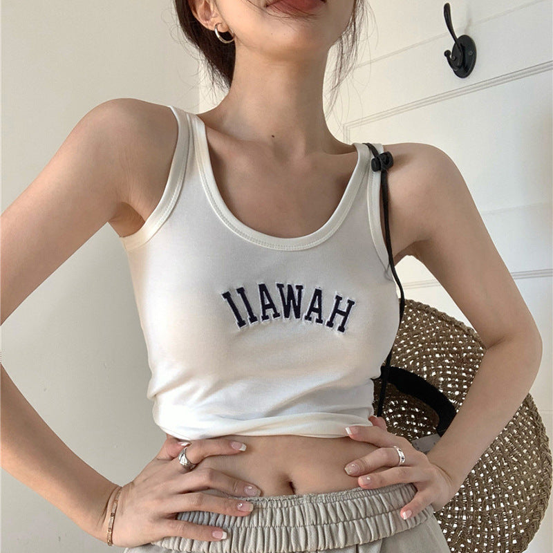 Kvinne Cropped Tank Topp med kreativ lettering og komfortabel passform