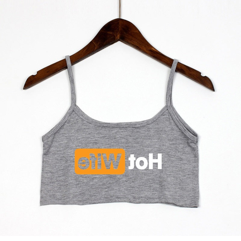 Dame Crop-Top med moderne skrifter og justerbare stropper Skjora