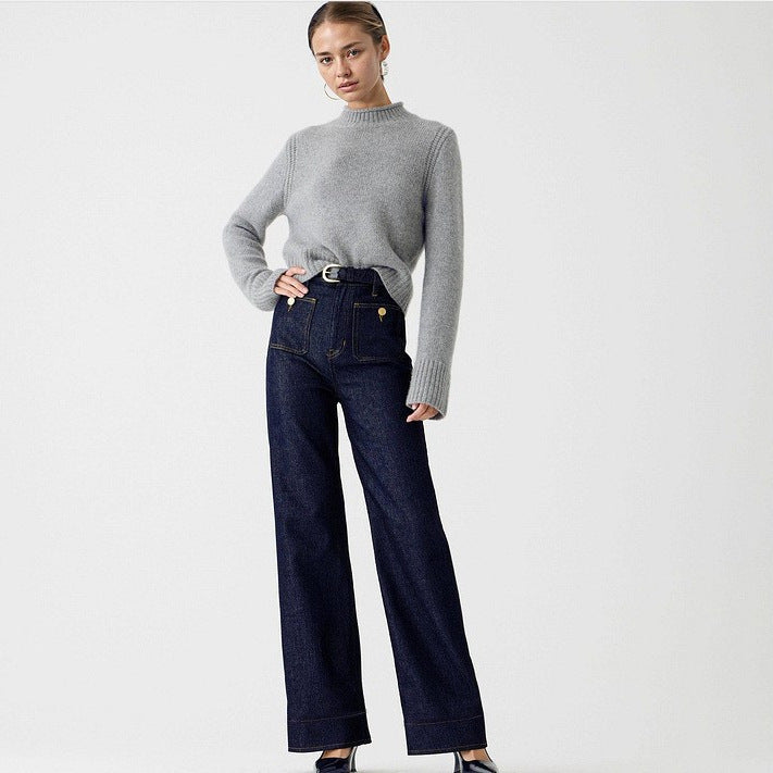 Dame Bredde Komfortable Jeans med høy midje Skjora