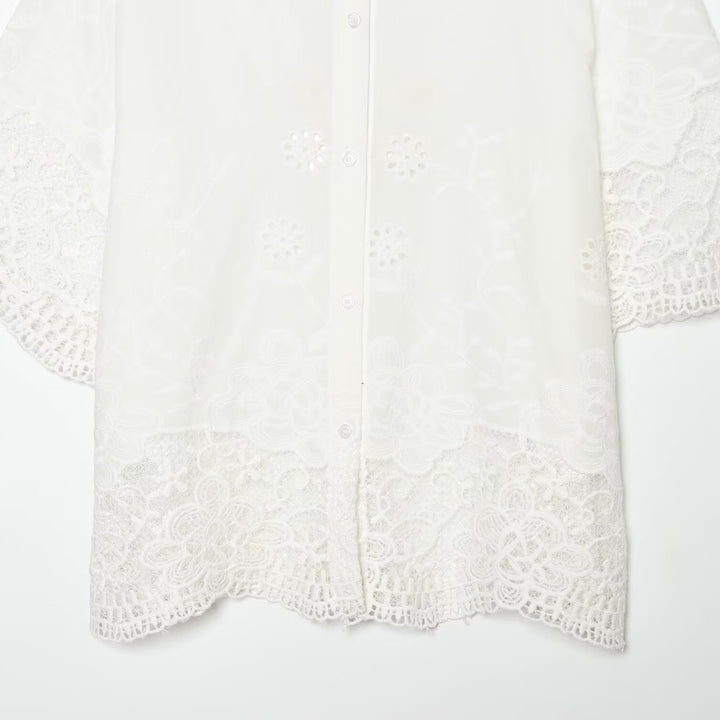 Dame kortermet bluse med filigra spissdekor Skjora