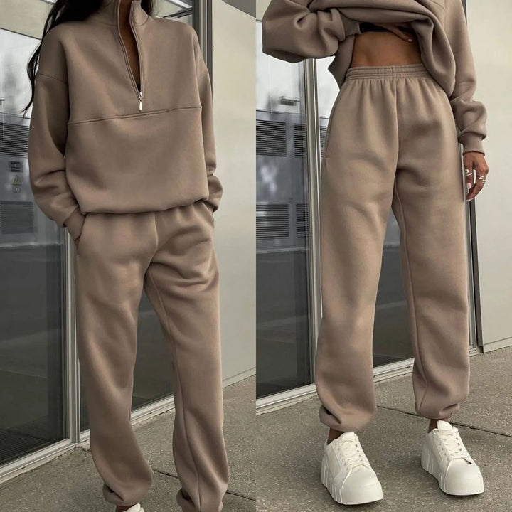 Dame sweatshirt og joggebukse sett med moderne stående krage Skjora