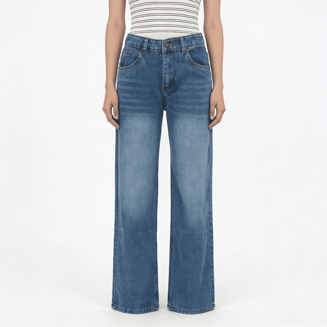 Dame vidde Denim-bukser med høy midje og avslappet snitt Skjora