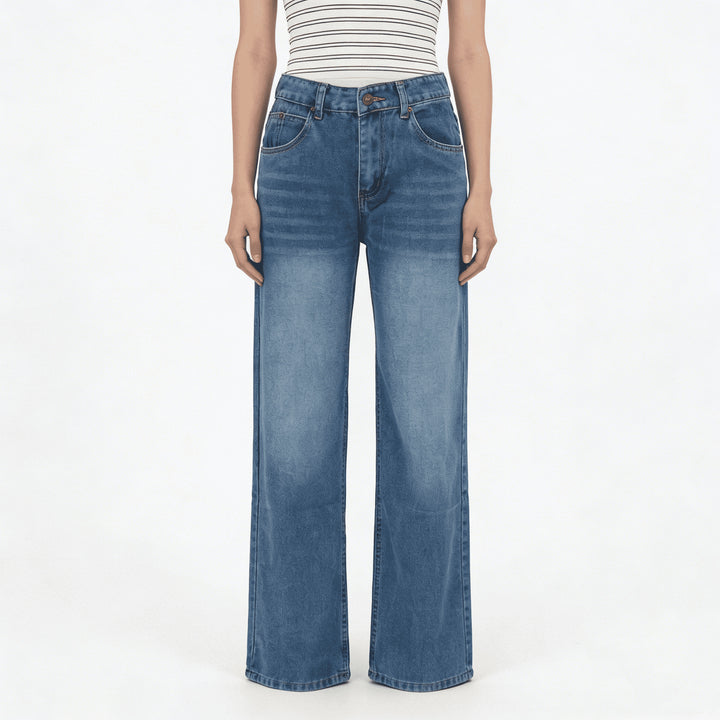 Dame vidde Denim-bukser med høy midje og avslappet snitt Skjora