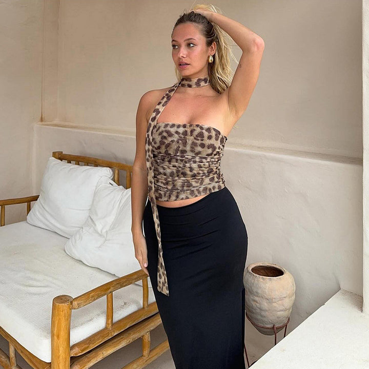 Dame Elegant Wrap Top med asymmetrisk kutt og volangdetaljer Skjora