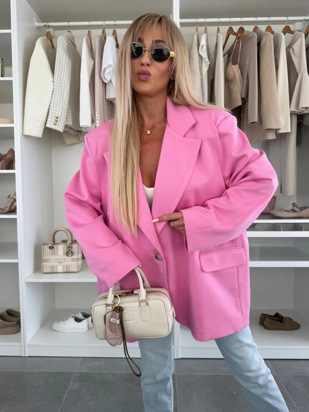 Damer Oversized Blazer med strukturerte ermer Skjora