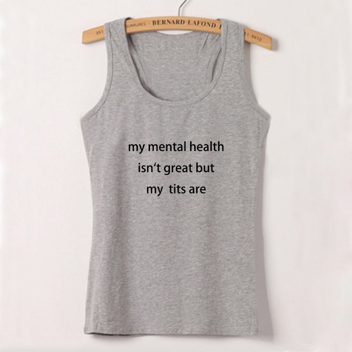 Dame ermeløs tanktop med kreativt statement-design Skjora
