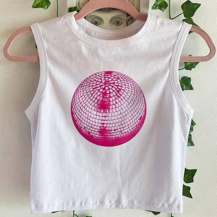 Dame cropped T-skjorte med kreativt speilball-design Skjora