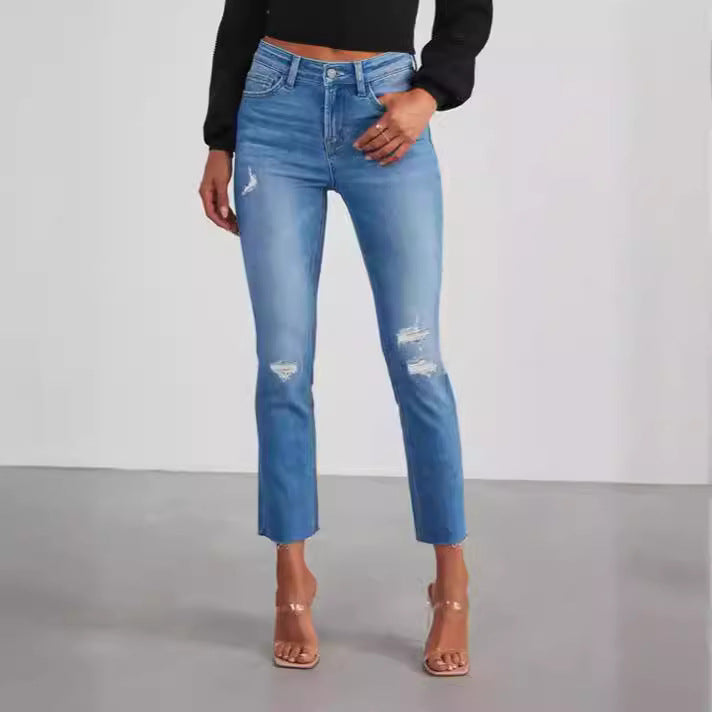 Dame tidløse jeans i moderne snitt med cropped bein Skjora