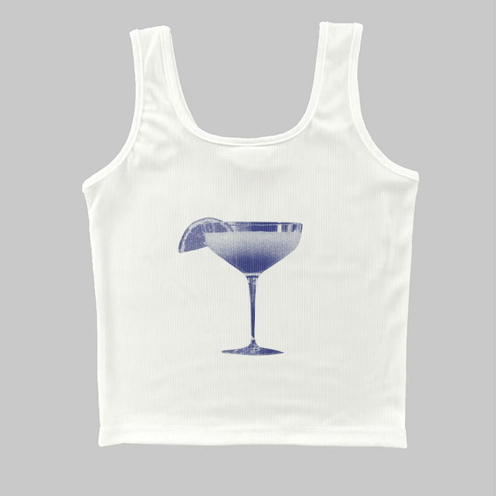 Damer cropped T-skjorte med friskt cocktailmotiv Skjora