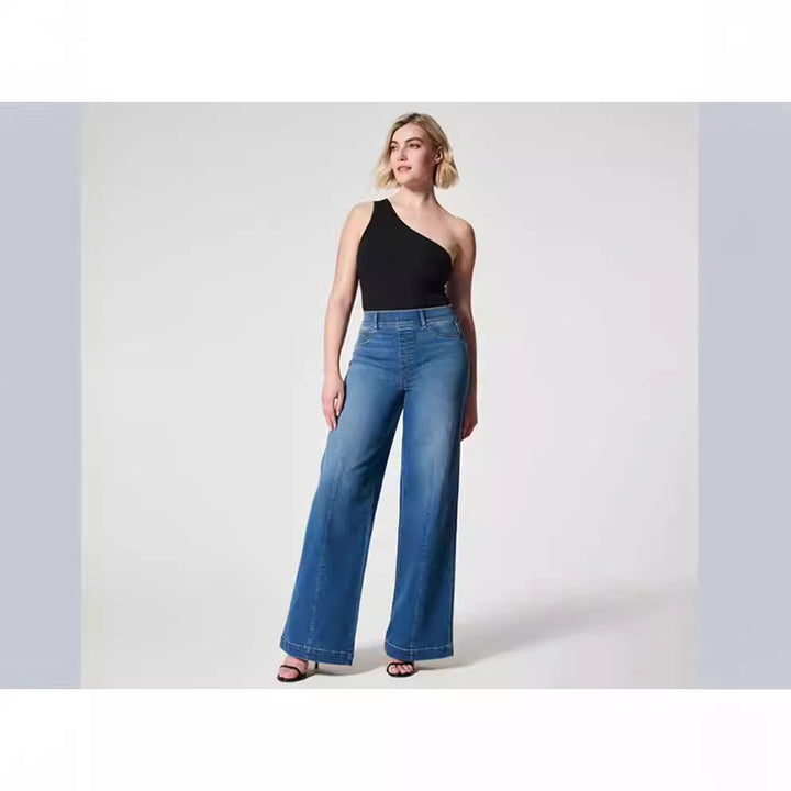Dame brede høy midje jeans med elegant snitt og markante sømdetaljer Skjora