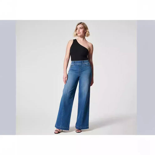 Dame brede høy midje jeans med elegant snitt og markante sømdetaljer Skjora