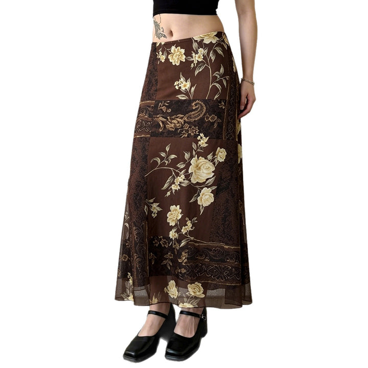Damed Maxi-nederdel med blomsterdesign og gennemsigtig chiffon-overlejring Skjora