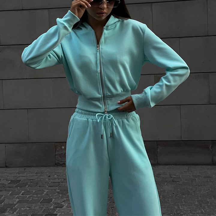 Dame sporty loungewear-set med høy krage og glidelås Skjora