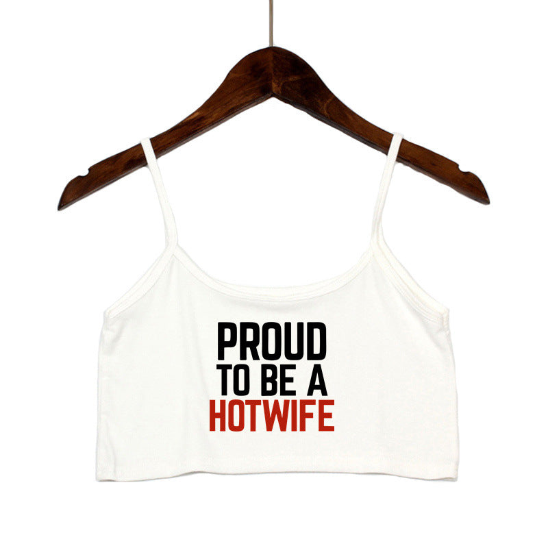 Dame Crop-Top med moderne skrifter og justerbare stropper Skjora