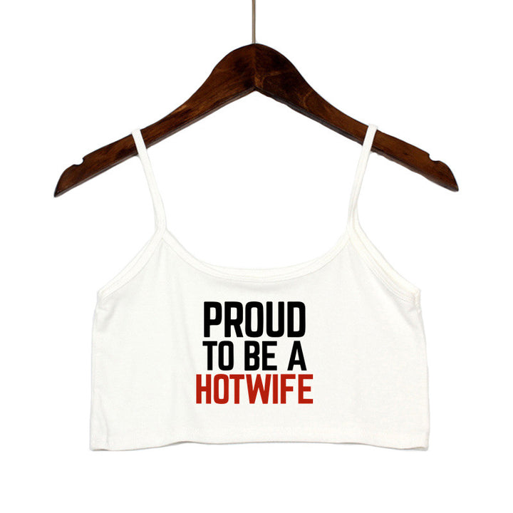 Dame Crop-Top med moderne skrifter og justerbare stropper Skjora