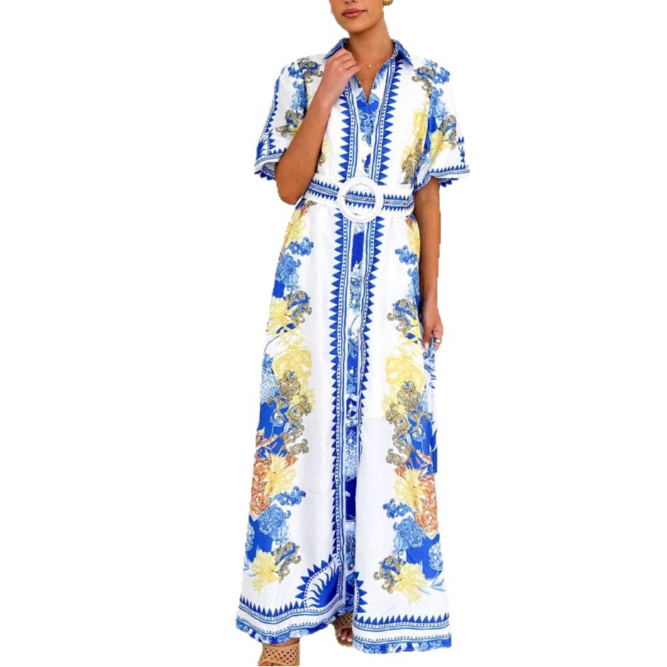 Damer Elegant Maxi Kjole med Blomsterdesign og Splitt Kant Skjora