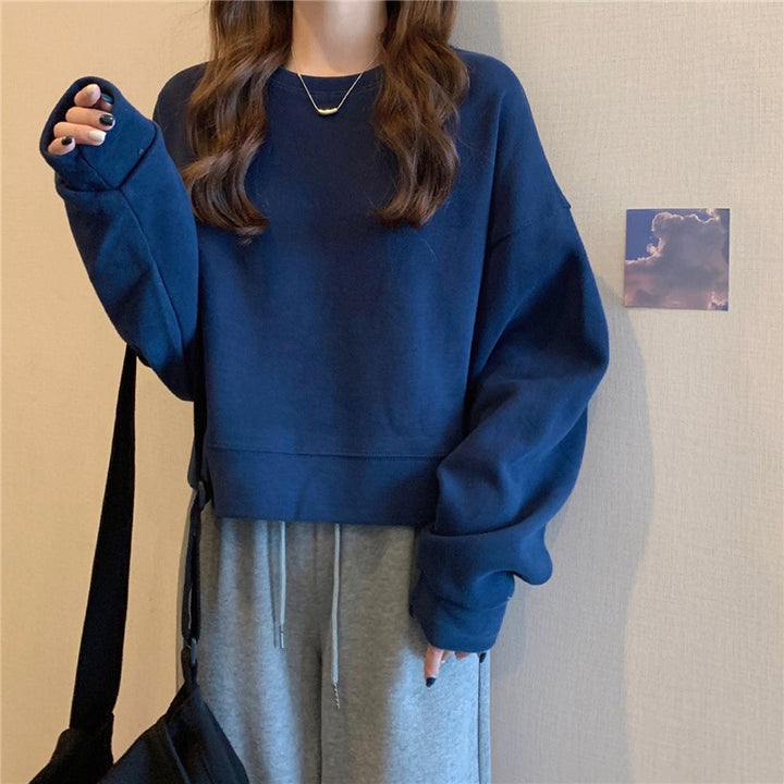 Kvinners avslappet oversized sweatshirt med komfortkrage og myke mansjetter