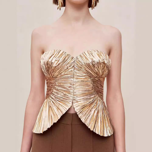 Damer Couture Bustier med skimrende plissert innsatser og peplum-snitt