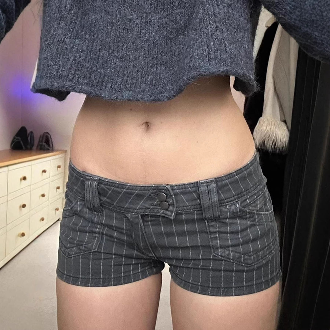 Dame Designer Denim-Shorts med stripemønster og tettsittende passform Skjora
