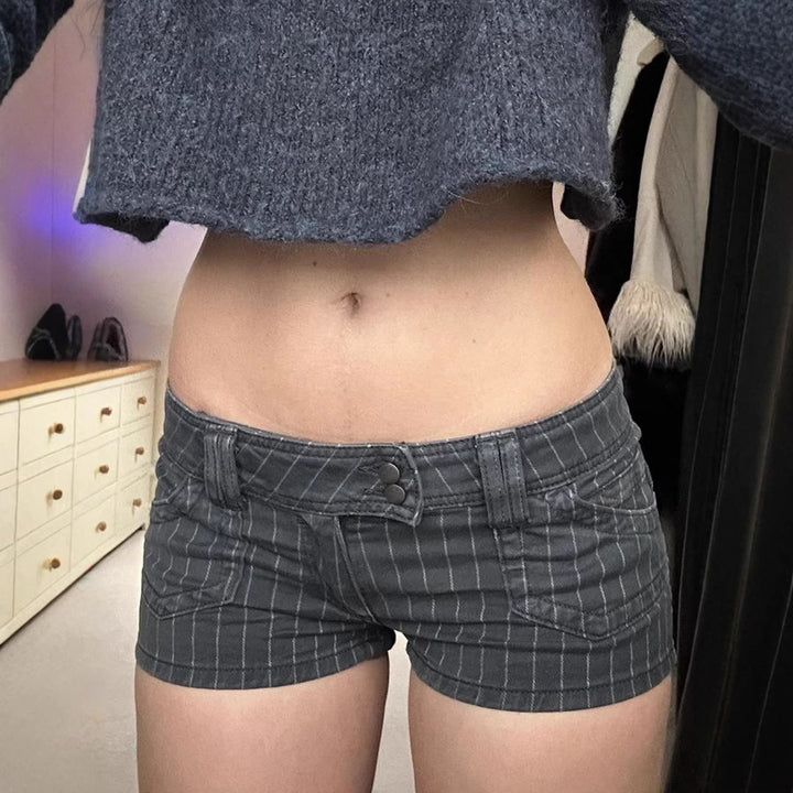 Dame Designer Denim-Shorts med stripemønster og tettsittende passform Skjora
