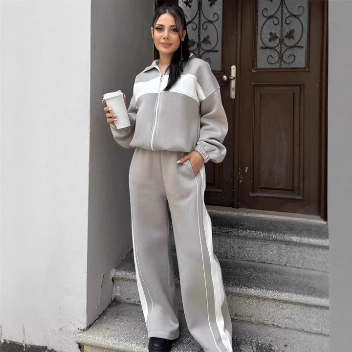 Kvinnelig sporty fleece treningsdrakt med hel glidelås og elastiske mansjetter Skjora