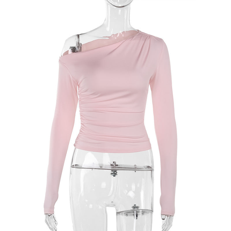 Damer Langermet Crop-Top med asymmetrisk utringning og rynking Skjora