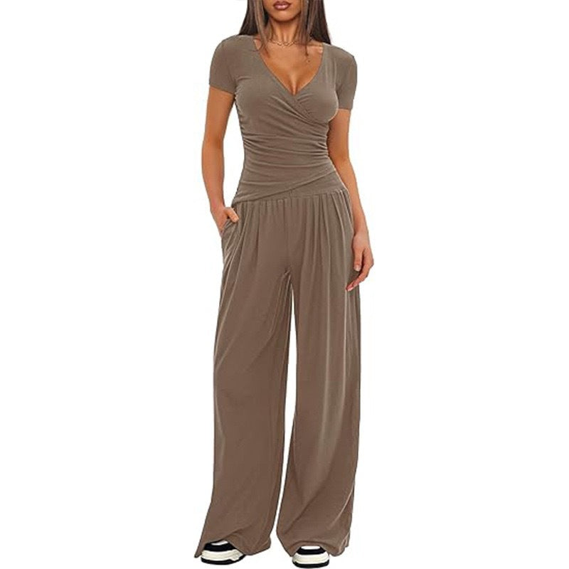 Dame Elegant Innpakking Jumpsuit med vid ben og stilige detaljer Skjora