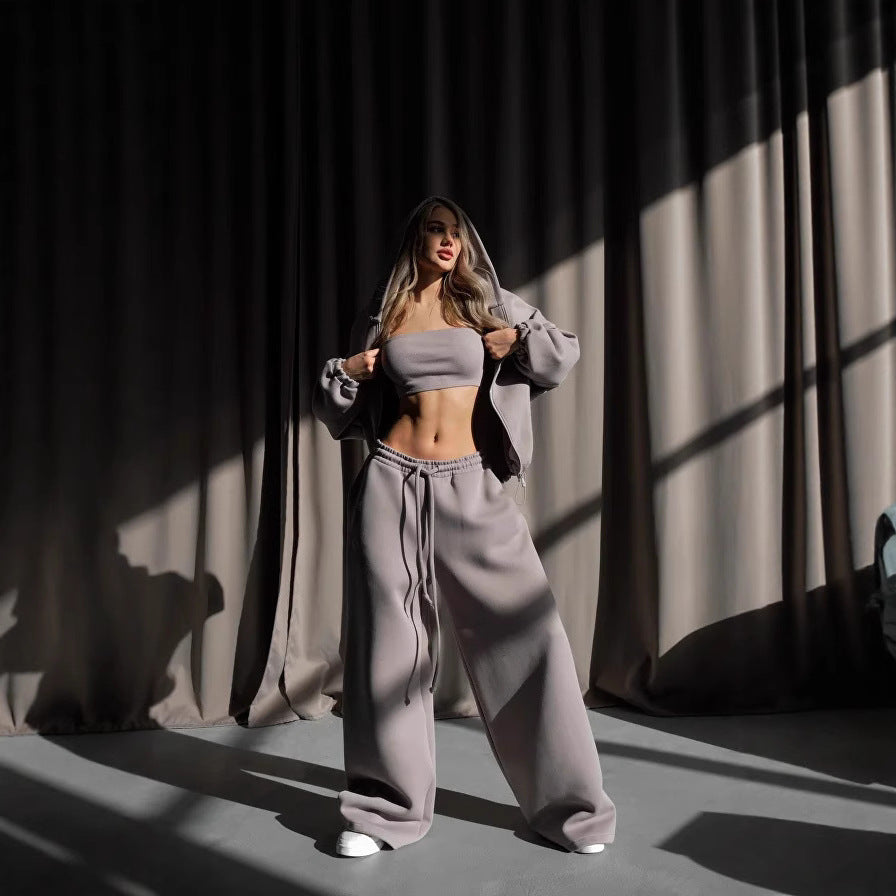 Dame shorts hoodie og avslappede joggebukser sett Skjora