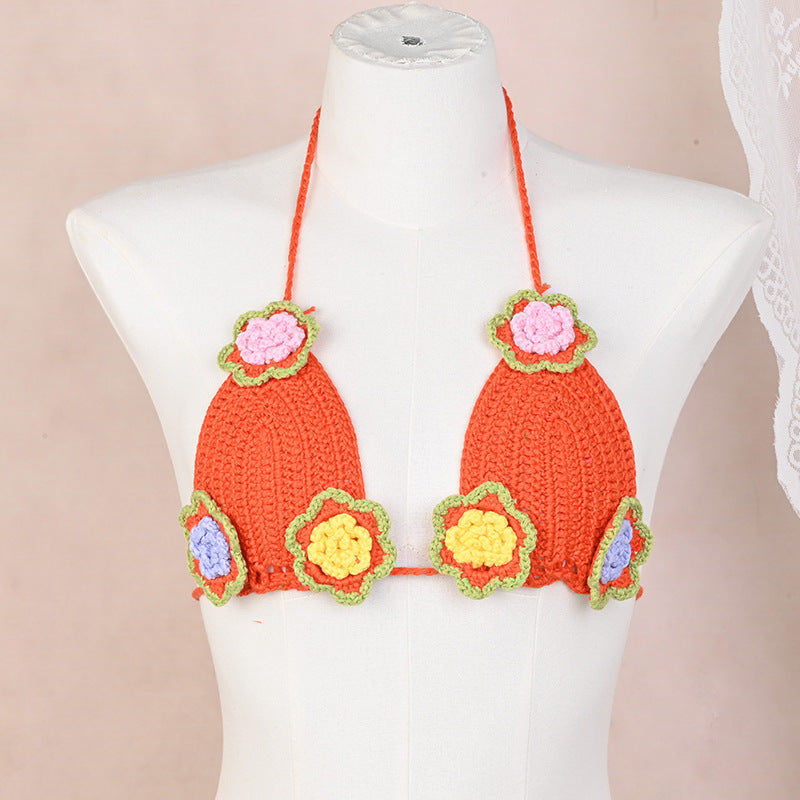 Damen Häkel-Bikini-Oberteil mit floralen Akzenten und verstellbaren Trägern Skjora